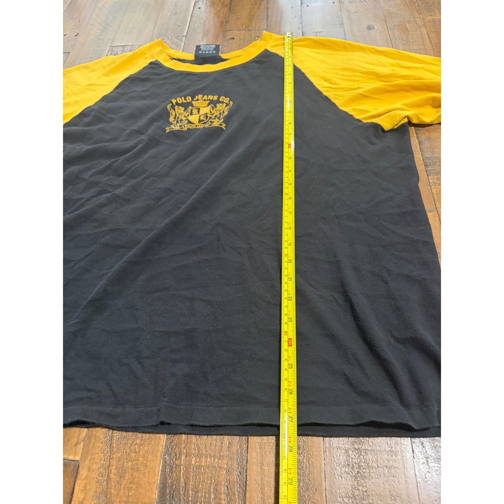 Vintage Polo Jeans Co Ralph Lauren Raglan Shirt Men XL Navy Yellow Crest Graphic - Picture 5 of 8